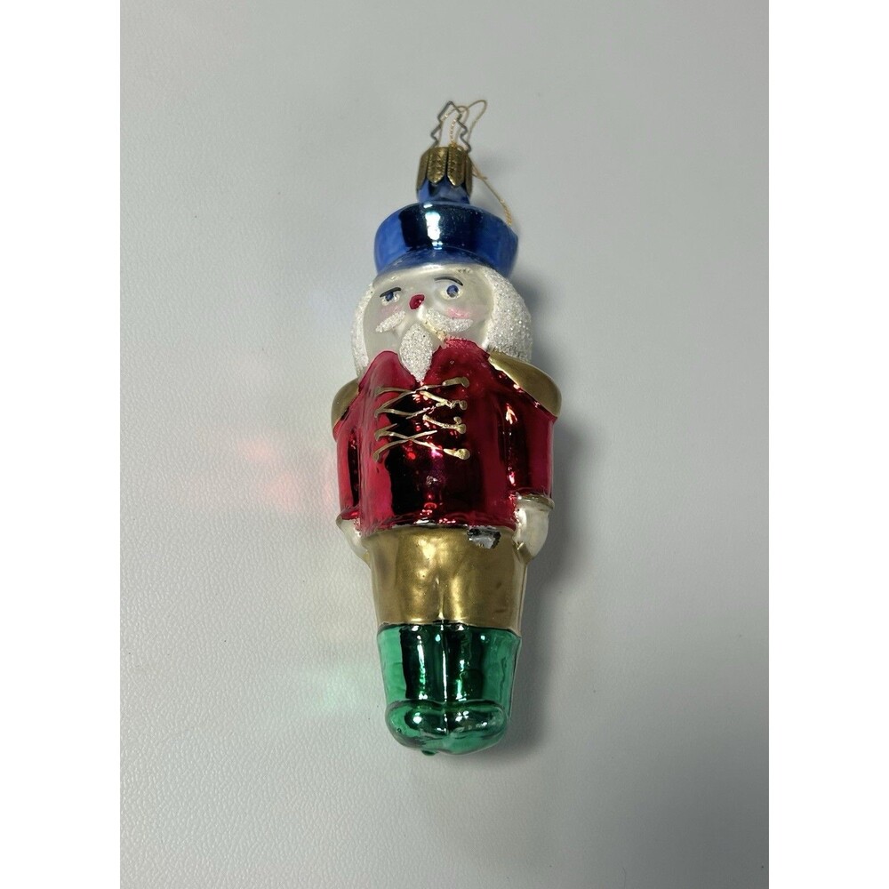 Vtg Glass Hand Painted Glitter Nutcracker Christmas Ornament Red Coat
